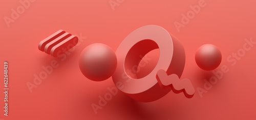 Fototapeta Naklejka Na Ścianę i Meble -  Abstract geometric composition, red background design, 3d render