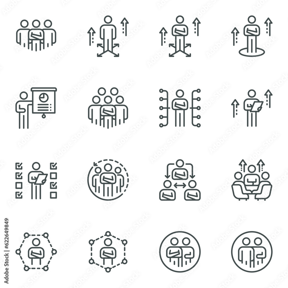 people icons business process, human resource management,  meeting work group team , icon line vector design elements pictograms and infographics