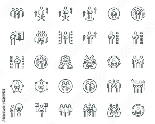 people icons business process, human resource management,  meeting work group team , icon line vector design elements pictograms and infographics