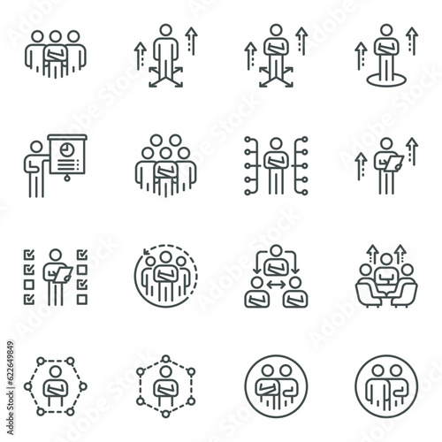people icons business process, human resource management, meeting work group team , icon line vector design elements pictograms and infographics