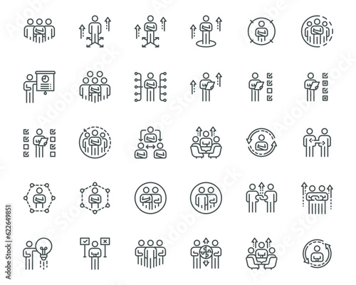 people icons business process, human resource management,  meeting work group team , icon line vector design elements pictograms and infographics