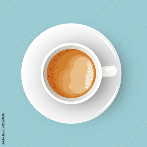 Cup of coffee. Italian cappuccino or americano with milk flat lay cartoon style vector illustration 