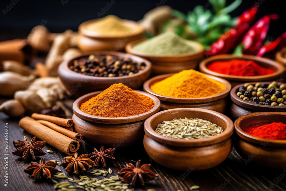 Generative AI : Spice Symphony: Aromatic Composition of Culinary Delights on White Generative AI : Spice Symphony: Aromatic Composition of Culinary Delights on White