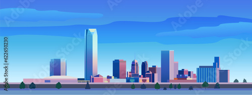 Oklahoma city skyline silhouette. Landscape OKC. Vector illustration on blue background.