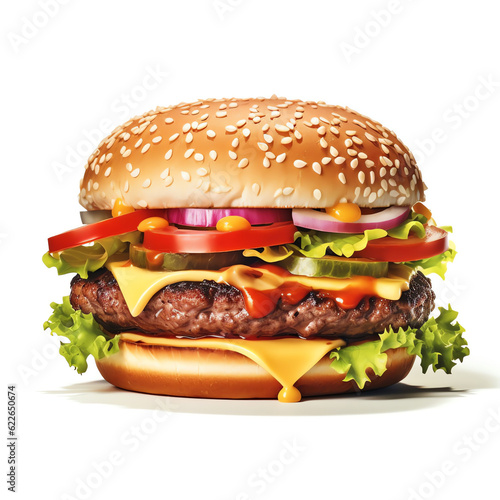 Generative AI : Clean Chicken Burger on White Background: Irresistible Delight in Every Bite