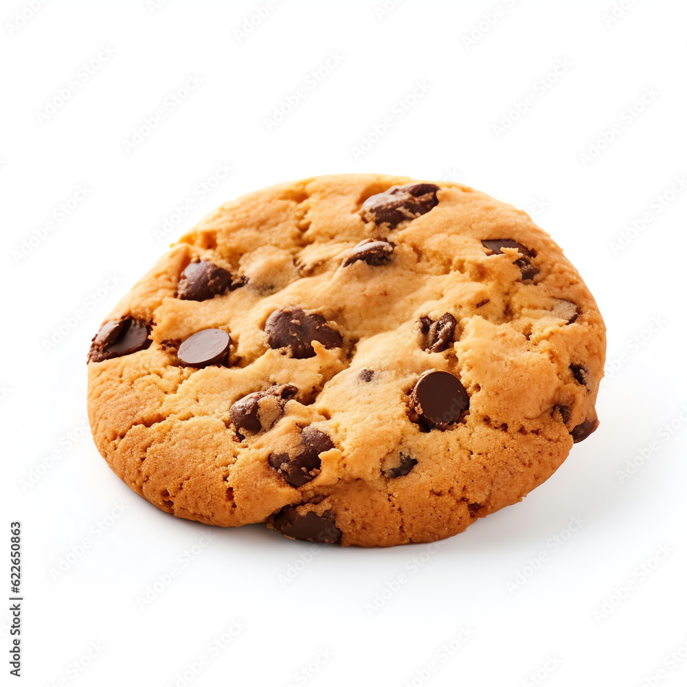 Generative AI : Tempting Chocolate Chip Cookie on a White Background - A Bite of Pure Sweetness Generative AI : Tempting Chocolate Chip Cookie on a White Background - A Bite of Pure Sweetness