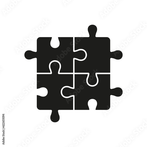 Square Puzzle Silhouette Icon. Jigsaw Pieces Matches Solid Sign. Logic Game, Teamwork, Idea Concept Glyph Pictogram. Solution, Challenge, Combination. Isolated Vector Illustration