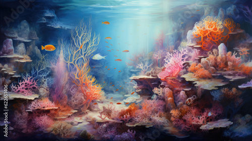 Colorful Underwater Reef  Abstract Art  Digital Illustration