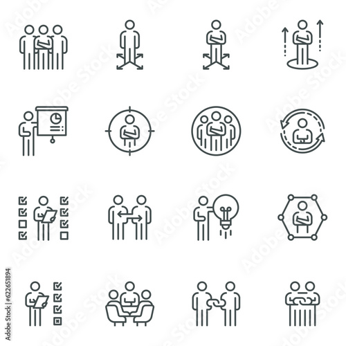 people icons business process, human resource management, meeting work group team , icon line vector design elements pictograms and infographics