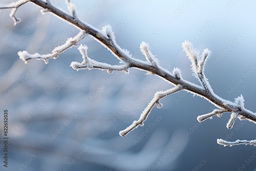Close-up shot of a tree branch in the winter. Generative AI Close-up shot of a tree branch in the winter. Generative AI