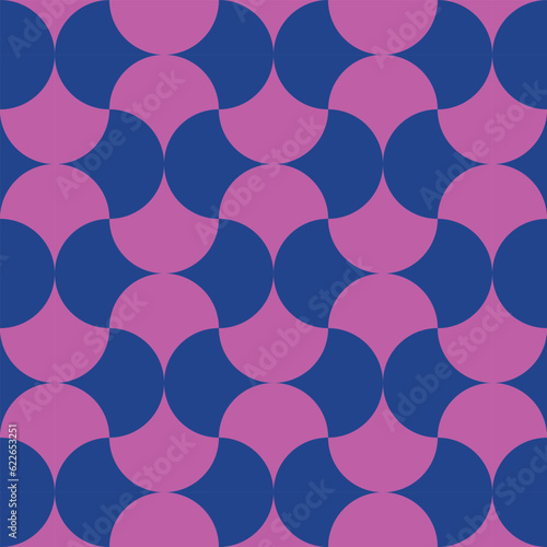 Mid century modern ogee scallop pink and blue shapes seamless pattern