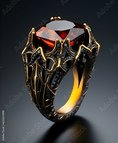 black gold and red diamond ring, in the style of a dragon. generative AI illustration. photo