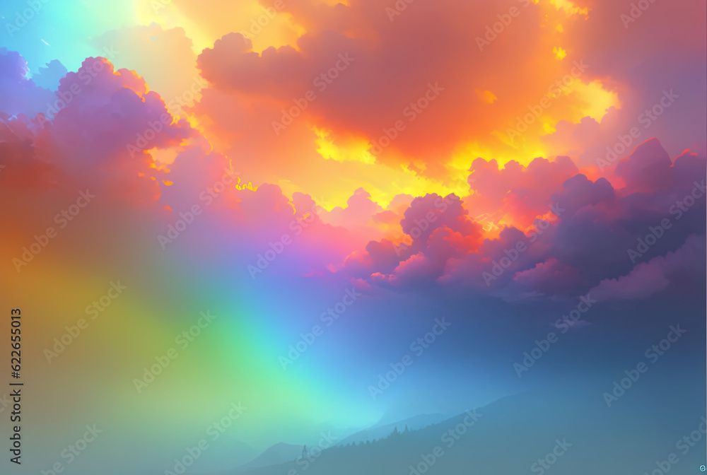 Naklejka premium Vibrant rainbow after the rain. Ai generated technology