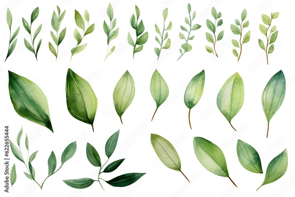 Elegant Eucalyptus Watercolor Collection of Botanical Leaves. Generative AI