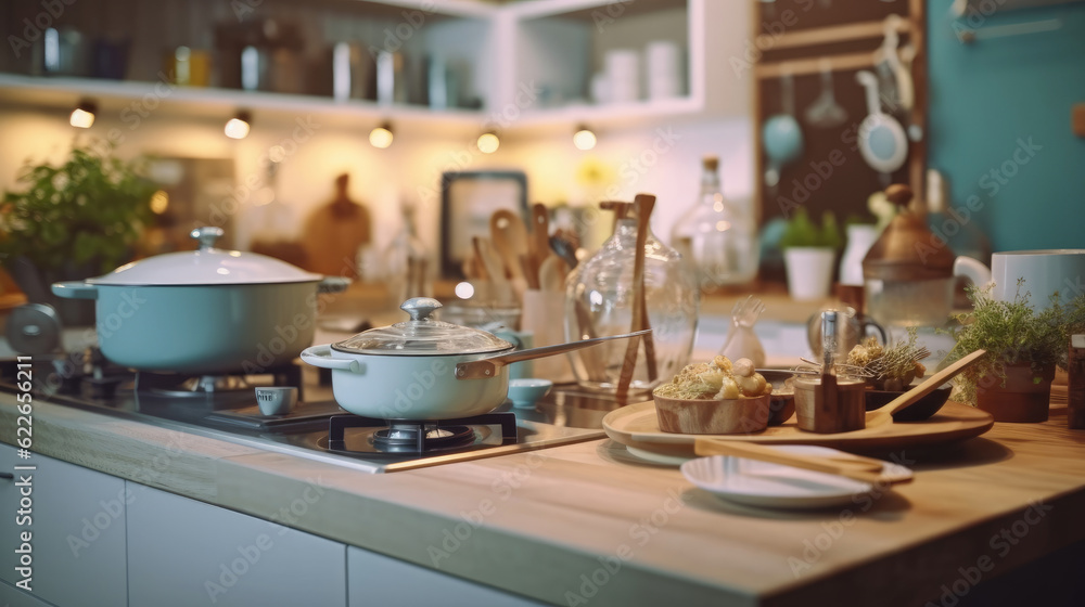 Utensils and dishware in modern kitchen Utensils and dishware in modern kitchen