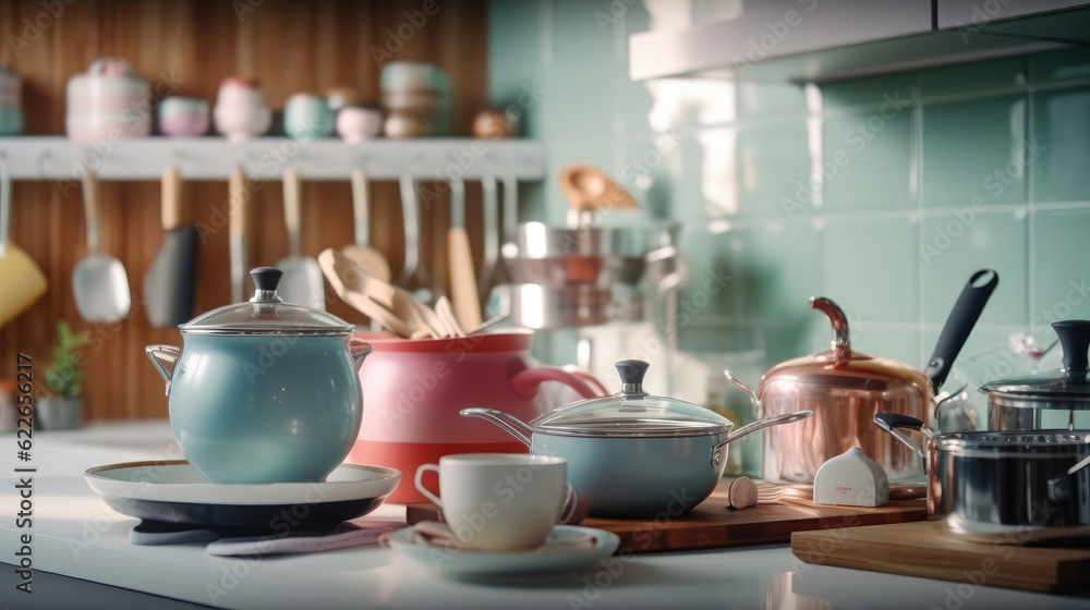 Utensils and dishware in modern kitchen Utensils and dishware in modern kitchen