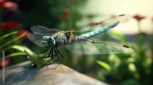 Close-up of a dragonfly on the wonderful garden