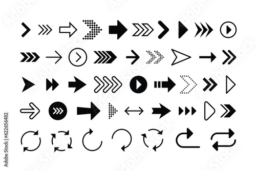 set of black and white arrows vector icon illustration