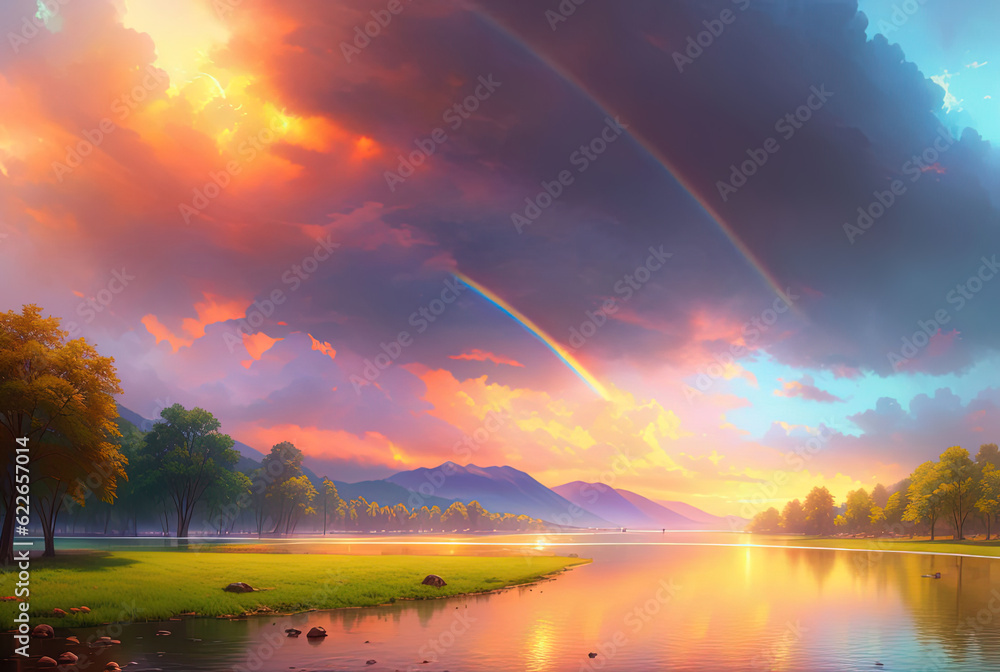 Vibrant rainbow after the rain. Ai generated technology Vibrant rainbow after the rain. Ai generated technology