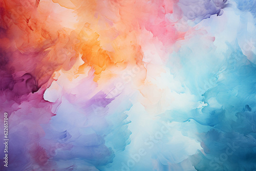 Delicate watercolor painted background in multi-colors, rainbow smoke-like design