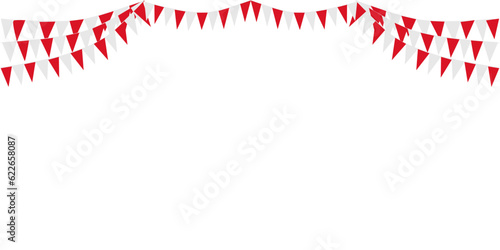 Bunting Hanging Red and White Flag Triangles Banner Background. Bunting flags for celebration, party, fair, market, sale. China, Canada, Swiss, Denmark concepts.