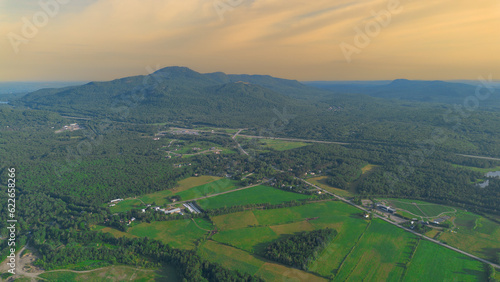 Aerial view of the Canadian countryside in Quebec in the Estrie region