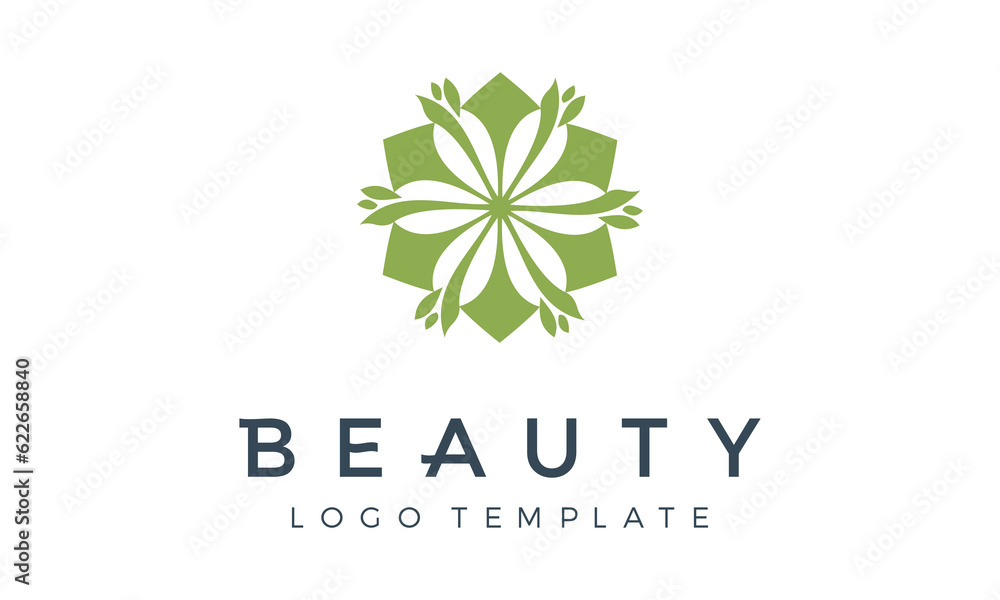 Simple beauty leaf flower cosmetic nutrition logo luxury natural floral pattern