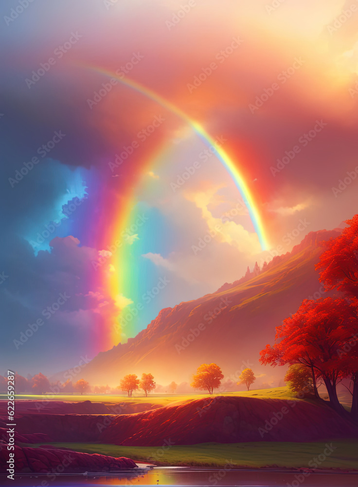 Vibrant rainbow after the rain. Ai generated technology Vibrant rainbow after the rain. Ai generated technology