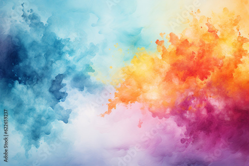 Delicate watercolor painted background in multi-colors, rainbow smoke-like design