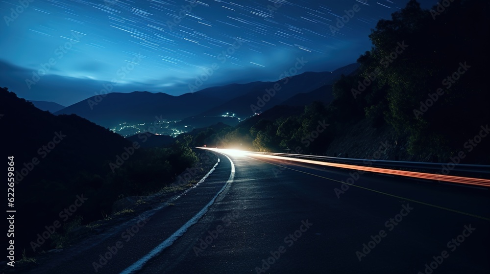 Fototapeta premium time lapse photography of highway road at night background