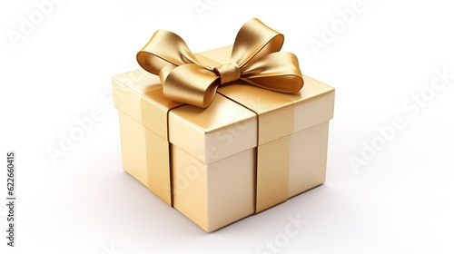 Gift box with gold satin on white background