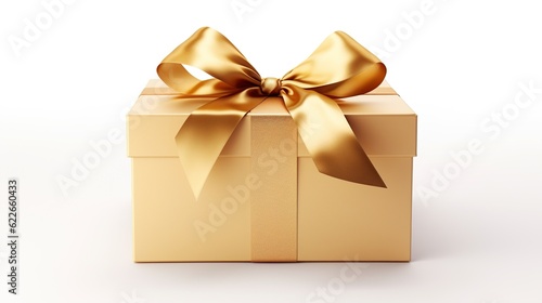 Gift box with gold satin on white background
