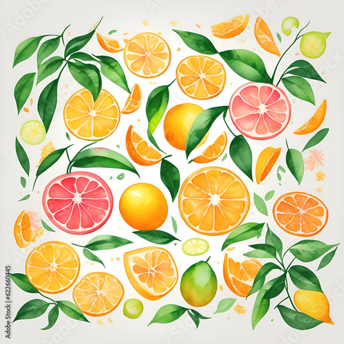 Watercolor citrus cartoon. AI generated illustration