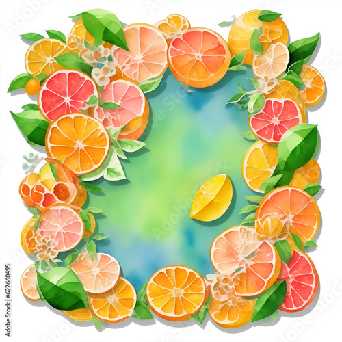 Watercolor citrus cartoon. AI generated illustration