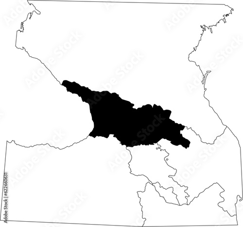Map of an outline of the country of Georgia highlighted in black isolated on a white background with the surrounding countries outlined