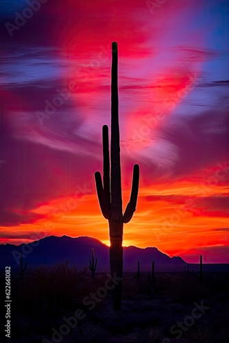 cactus at sunset - generative ai