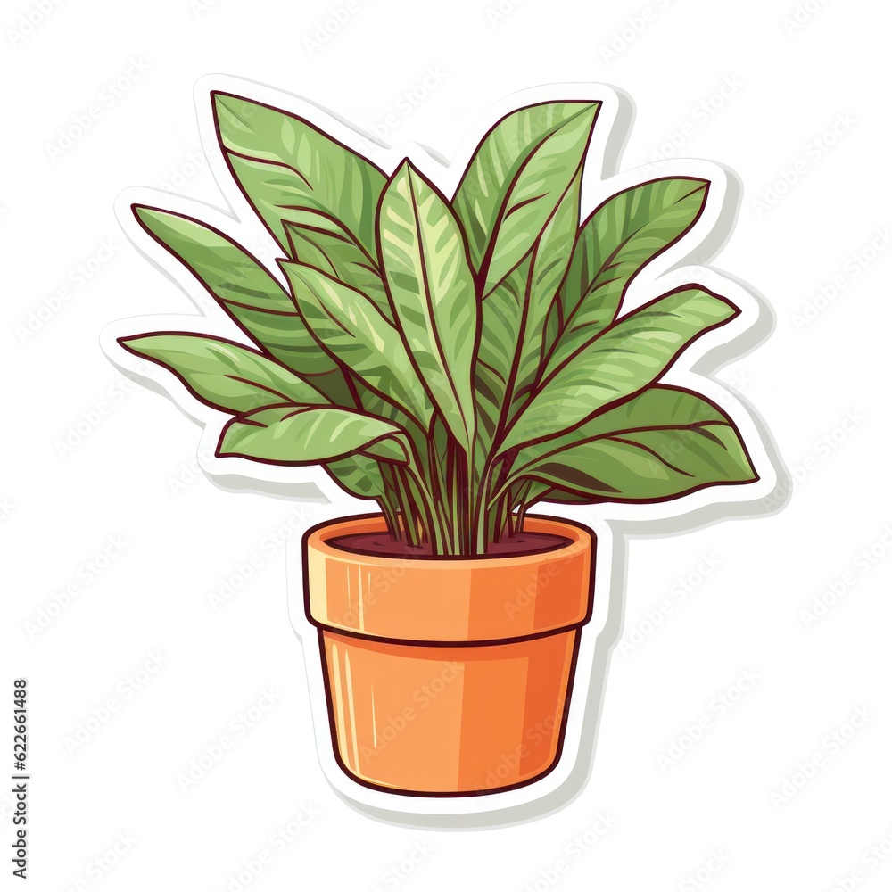 House plant in a pot, cartoon sticker design House plant in a pot, cartoon sticker design