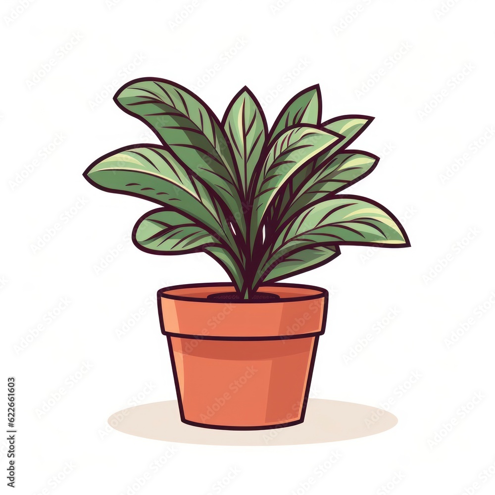 Obraz premium House plant in a pot, cartoon sticker design