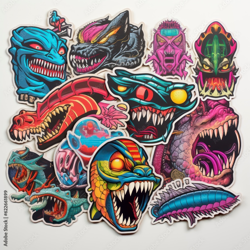 A collection of large, intricate, and cool die-cut stickers