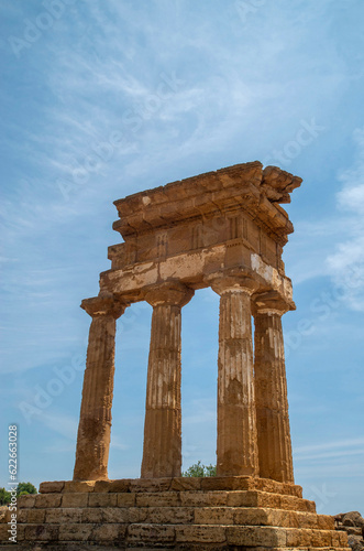 The re-assembled remains of the Temple of "Castor and Pollux" in Valley of the temples, Agrigento