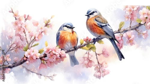 Cute Watercolor Hummingbirds sitting on a branch
