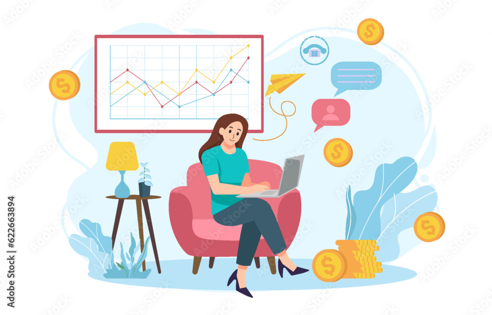 Characters management finance technology. Calculating and analyzing personal or corporate budget, managing financial income. Vector illustration Characters management finance technology. Calculating and analyzing personal or corporate budget, managing financial income. Vector illustration