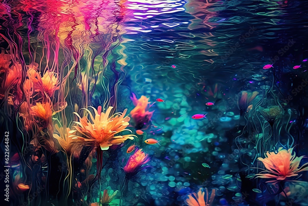 Fantastic background of water with vibrant colors. Generative AI