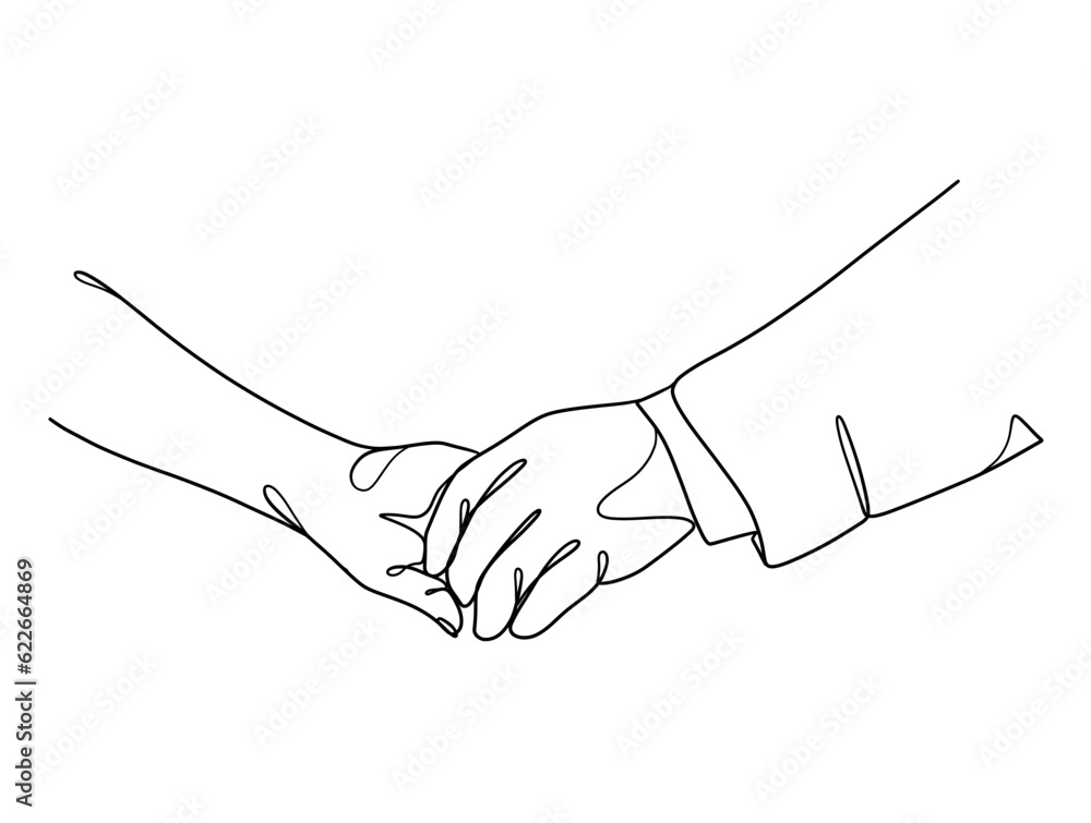Continuous line drawing of hands couple trendy minimalist illustration. Vector illustration. Continuous line drawing of hands couple trendy minimalist illustration. Vector illustration.