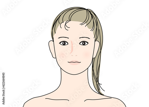 女性の顔 アップ 上半身正面 バストアップ のイラスト