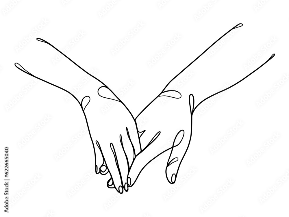Obraz premium Continuous line drawing of hands couple trendy minimalist illustration. Vector illustration.