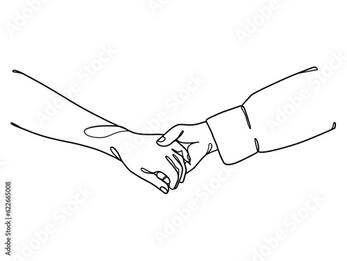 Continuous line drawing of hands couple trendy minimalist illustration. Vector illustration.