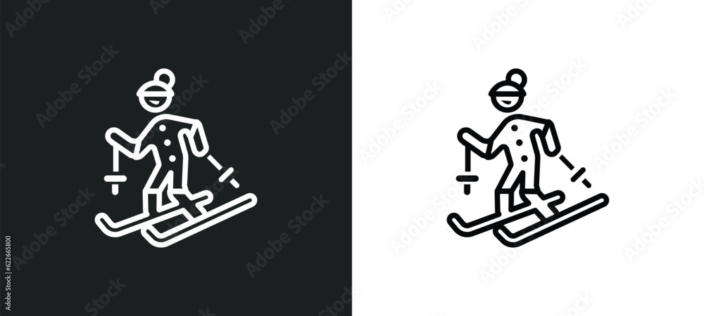 Fototapeta premium skier outline icon in white and black colors. skier flat vector icon from user collection for web, mobile apps and ui.