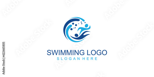 .Creative swimming logo design with modern concept| premium vector