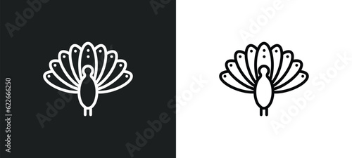 thanksgiving peacock outline icon in white and black colors. thanksgiving peacock flat vector icon from united states of america collection for web, mobile apps and ui.